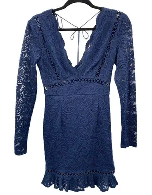 Showpo Who Am I Dress Womens 8 Navy Blue Crochet Lace Formal Event‎ Cocktail Top thumbnail 1