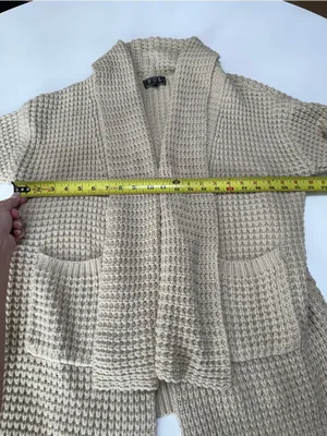 POL Anthropologie Waffle-Knit Shawl Collar Cardigan - Cream Beige size Small thumbnail 3