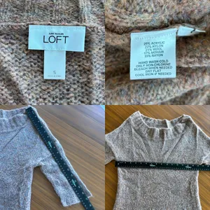 Ann Taylor Loft Taupe Mohair Wool Boat Neck‎ Sweater 3/4 Sleeve Cropped Small thumbnail 5