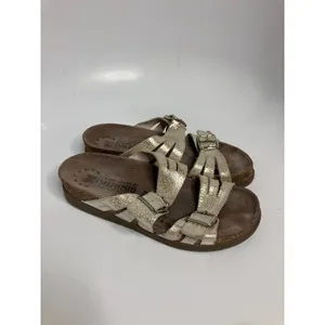Mephisto Slide Sandals Womens 37 Silver Metallic Good Cork Buckle Air-Relax thumbnail 3
