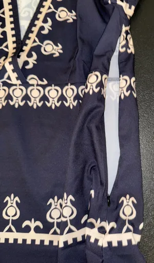 Blue‎ Zone Planet Navy and Tan Ethnic Print Boho V-Neck Midi Dress thumbnail 4