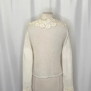 ZARA Alpaca Wool Ecru Crochet Flower Applique Sweater Blogger Favorite Small thumbnail 9