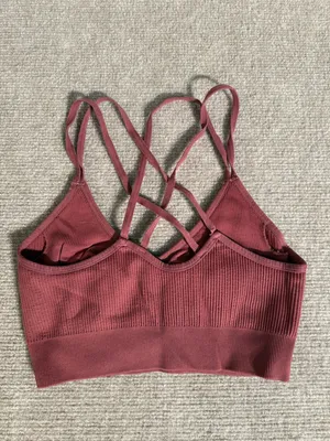 Aerie Rose Seamless Ribbed V-neck Strappy Cozy Loungewear Bralette Size Small thumbnail 3