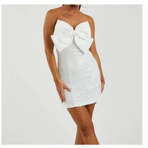 Mainstrip White Sequin Strapless Bow Front Mini Dress Size Medium thumbnail 10