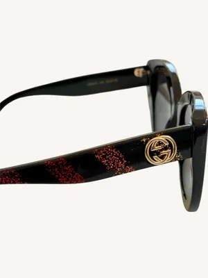 Gucci GG0327S Rainbow Glitter Sunglasses Black Cat Eye New Full Set Box thumbnail 8