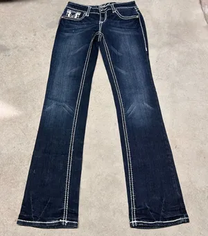 Grace in LA Women's Dark Wash Embellished Western Boot Cut Jeans Size 27 thumbnail 1