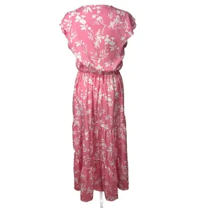 Sunday‎ Up Tiered Maxi Dress Sz M Pink Floral Boho Cottage Resortwear Vacation thumbnail 5