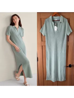 NWT Haven Well Within Organic Cotton Knit Johnny Collar Dress Sage Women’s Large thumbnail 2