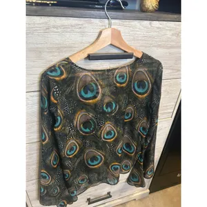 Show Me Your Mumu Peacock Feather Lace Up Bell Sleeve Blouse Medium thumbnail 7