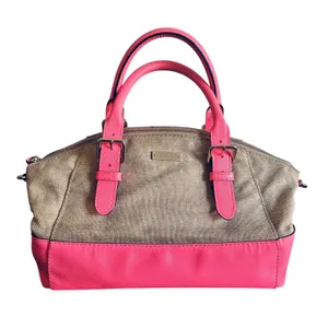 Kate Spade Coral Pink Canvas Purse Satchel Storybook Lining thumbnail 1