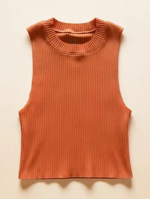 Aerie Ribbed Crew Neck Sleeveless Muscle Tank Crop Top in Orange‎ thumbnail 1
