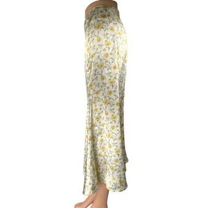 Lulus White Yellow Floral Silk Satin High Waisted Peasant Slip Midi Skirt Size M thumbnail 2