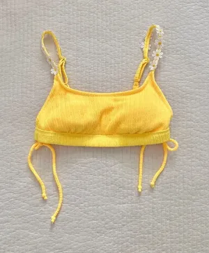 Yellow ribbed daisy bikini top thumbnail 1