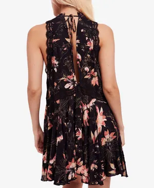 Free People She Moves Slip Dress Black Floral Lace thumbnail 4