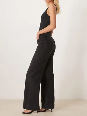 NWT ASOS Tall High Waist Wide Leg Jeans Front Patch Pockets Sz 32 🧡🍄 thumbnail 3