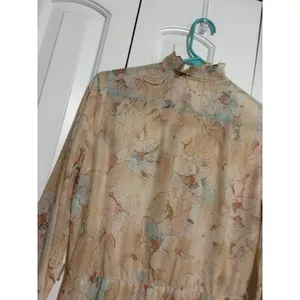Vintage Midi Dress Cottagecore Floral Peach High Ruffle Neck‎ Button Front 12 thumbnail 8