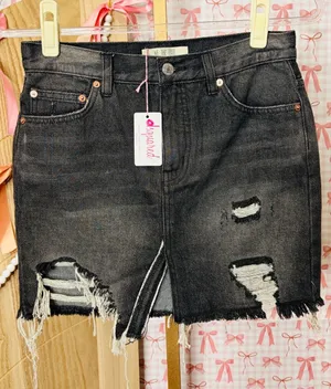 We The Free Relaxed & Destroyed Washed Black Distressed Denim Mini Skirt Classic thumbnail 1