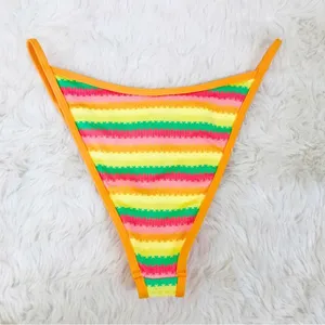 L*SPACE Tommy Rainbow Stripe‎ String Bikini Bottom Cheeky Orange Size Medium New thumbnail 5