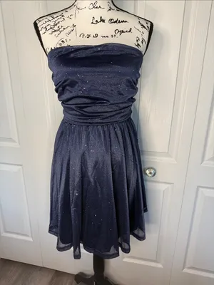 CIDER Strapless Navy Sparkle A-Line Dress thumbnail 3
