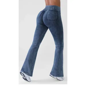 BRXL Women Blue Crossover High Waist Flare Denim Leggings Tall XL T thumbnail 2