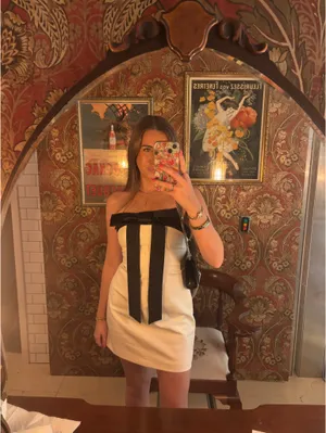 ZARA Strapless Bow Dress Black and White thumbnail 2