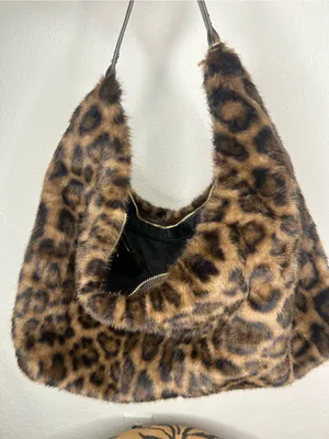 NEW Expressions NYC Brown Leopard Faux Fur Hobo Shoulder Bag thumbnail 4