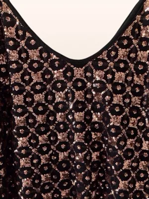 Shyanne Gold Sequin Top Black Tank Adjustable Straps Women's Medium thumbnail 3