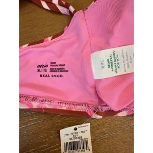 Aerie Tie Front Scoop Bikini Top Size XL Best Buds Pink Red NWT thumbnail 7