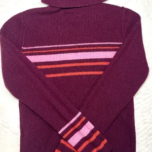FP Movement by Free People Burgundy and Pink Striped Turtleneck Sweater thumbnail 3