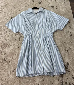 AUREUM Blue and White Striped Pleated Shirt Dress Size Large NWT thumbnail 1