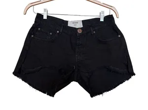 One Teaspoon Size 26 Marlons Black Cut Off Low Waist Casual Denim Jean Shorts thumbnail 1
