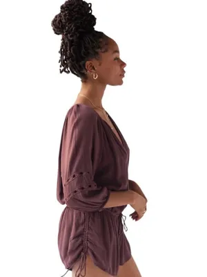 NWOT Urban Outfitters Junie Long Sleeve Romper, Bohemian Brown, Size S thumbnail 2