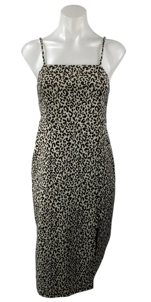 ZARA Black White Leopard Print Sleeveless Slit Cami Camisole Midi Slip Dress M thumbnail 1