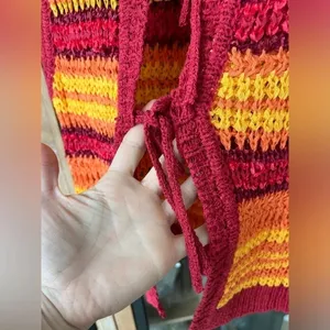 Zara Tie Front Bows tank top knit crochet red orange ganni trendy summer coverup thumbnail 4