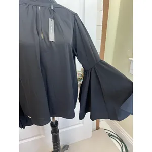T Tahari Blouse Womens Size S Black Mock Neck Keyhole Large Bell Sleeve Chic thumbnail 7