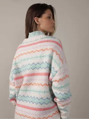 American Eagle Outfitters Fair Isle Pastel Striped Crewneck Sweater NWOT Medium thumbnail 2
