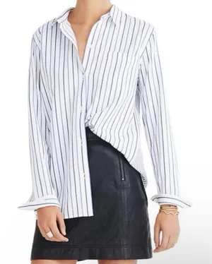 Madewell Ex-Boyfriend Shirt XS Blue White Stripe Button Down Cotton Top thumbnail 1