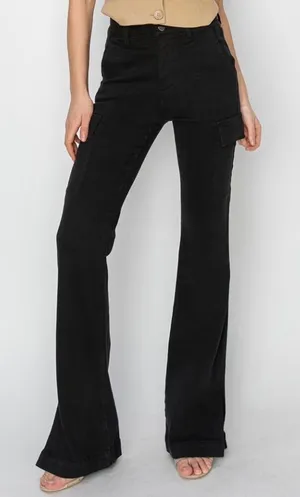 RISEN High Rise Side Slit Cargo‎ Bootcut Black Jeans - RDP5649 - Size 15/32 623 thumbnail 1
