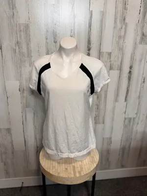 Danskin Now Active V-Neck T-Shirt Womens XXL 2XG 20 White Black Stripe Tee thumbnail 6