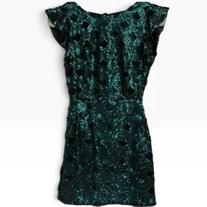 Zara Collection NWT Sequin Teal Green Mini Dress Velvet Tie Ruffle Sleeve XS thumbnail 3