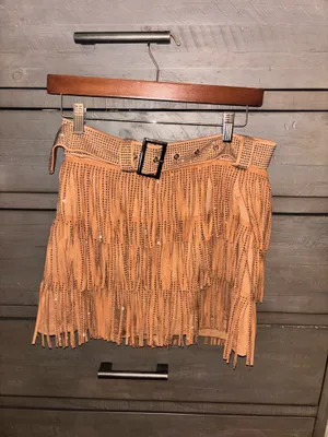 Rhinestone Fringe Mini Skirt Brown thumbnail 2