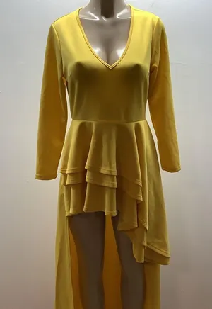 Shirt Dress Size Medium Yellow Ruched Blouse Asymmetrical Peplum Long Tunic Top thumbnail 2