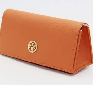 Tory Burch Orange Saffiano Leather Cosmetic Case with Gold Logo thumbnail 1