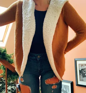 Forever 21 Beige And White Fluffy Cardigan thumbnail 1