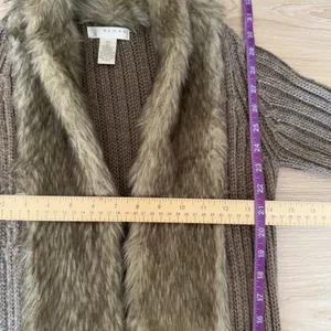 Kenar 2000s Y2K XS Brown Rib Open Long Cardigan Faux Fur Wool Alpaca Phoebe Twilight thumbnail 5