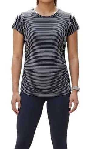 New Balance Isaac Mizrahi Live Shirt Women's Medium Black Striped Tee Activewear thumbnail 1