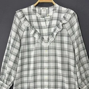 Madewell Shirt Dress Size Small Plaid Ruffle Long Sleeve‎ Button Down Western thumbnail 6