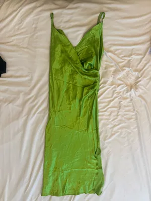 ZARA | Slip Midi Dress with Wrap Detail in Lime Green | M thumbnail 5
