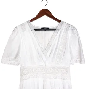Lulu's Folklore Swiss Dot Lace Trim Tiered Gauze Midi Dress Pinstripe White M thumbnail 6