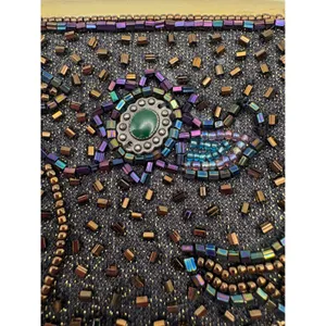 Vintage Beaded Kiss Lock Coin Purse‎ Iridescent Paisley Seed Bead Clutch Bag thumbnail 3